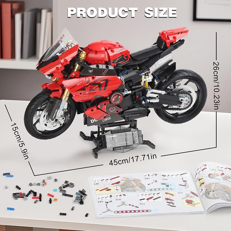2000+pcs Red V4S Motorcycle Building Kit, DIY Model Kit, 1:5 Scale Large Racing Model Set, Perfect Gift for Motorbike Enthusiasts, Youth & Adults