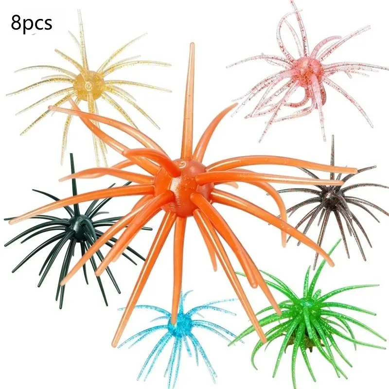 8-Pack Outdoor Fishing Soft Baits, Soft Plastic Lures, Sea Urchin Lures, Tpe Float Material, 8 Colors, Suitable for Fresh and Saltwater, Tournament Bait