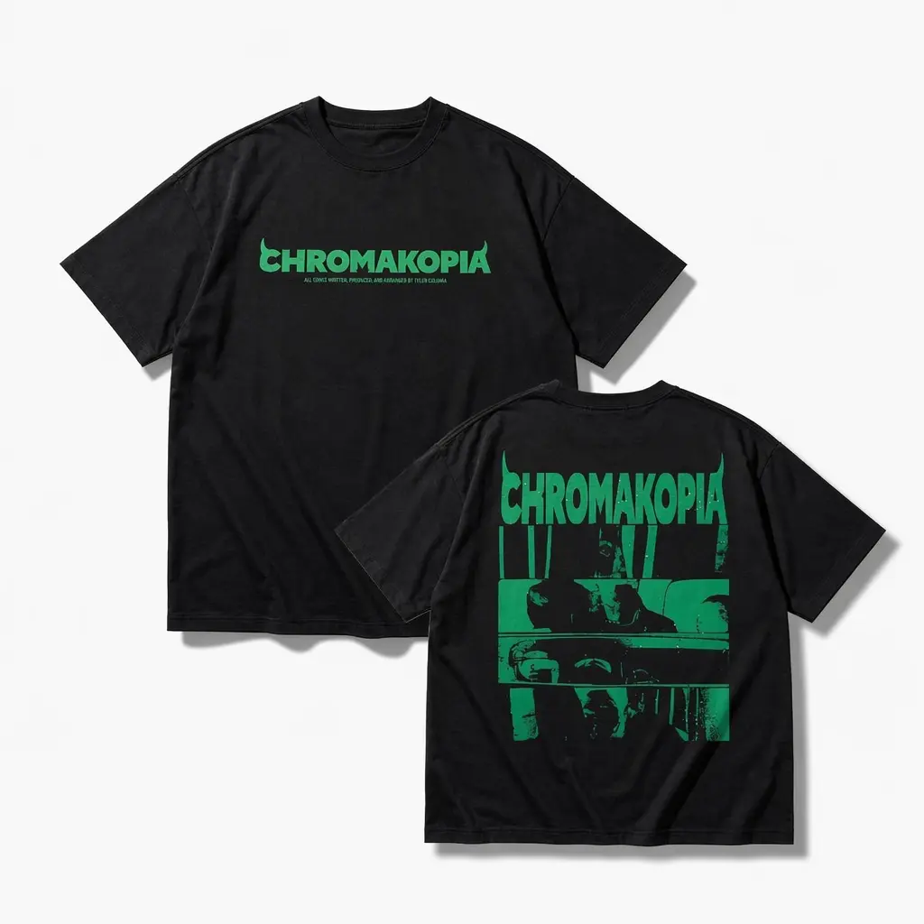 Chromakopia Creative Typography Graphic Tee, Comfortable Casual Short-Sleeve, 180g Cotton Double-Sided Printed T-Shirt Vintage Streetwear
