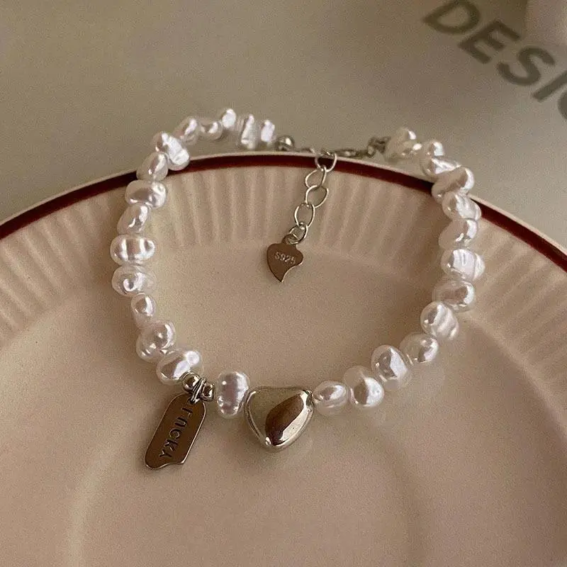 925 Sterling Silver Bracelet Pearls Knots Bracelet for Women Fashion Heart Pearls Bracelet  Luxury Jewelry Accessories Gift