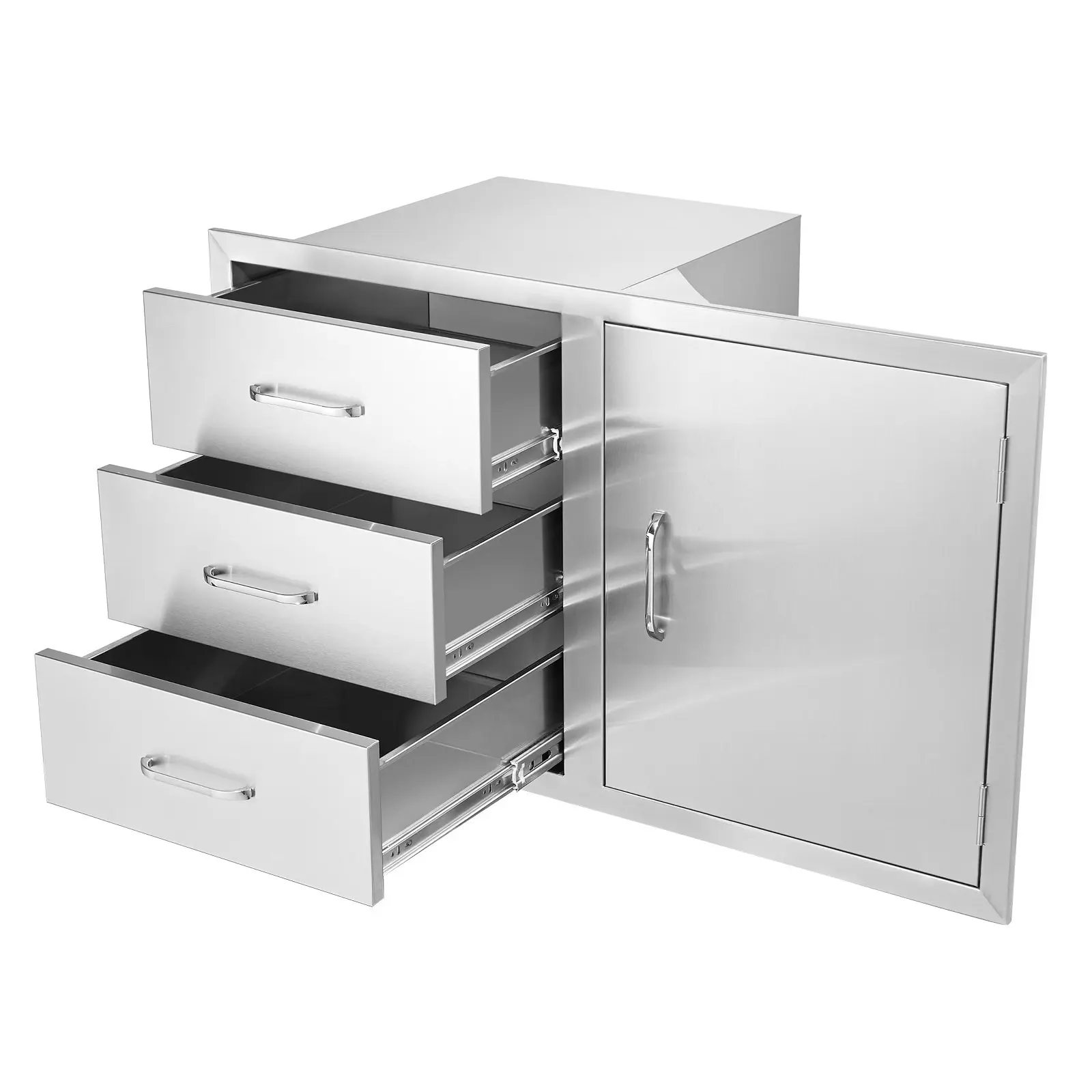 Outdoor Kitchen Combo Cabinet with Door and Triple Drawers, 38.3''W x 22.7''H x 20.7''D, Stainless Steel Handles, Weatherproof BBQ Prep Station for Patio, Backyard Grill Island