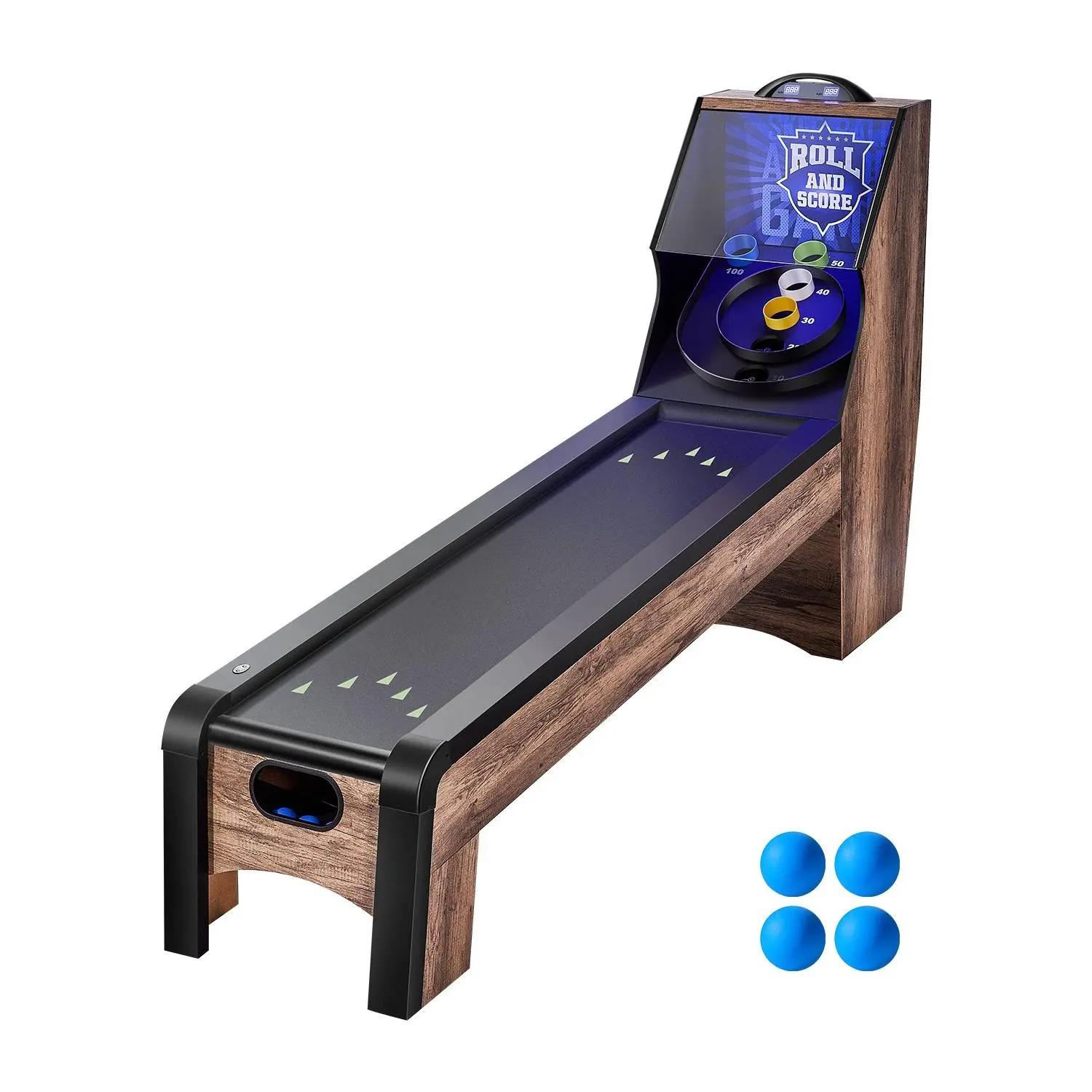 【DealsForYouDays】VEVOR 9' Roll and Score Classic Arcade Game Table, Indoor Skeeball Machine Game Set with LED Electronic Scorer, Sound, Automatic Ball Return for Adults Kids Home Recreation Game Room, 4 Balls Included