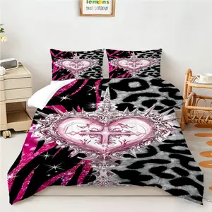Gothic Pink Spike Heart Animal Print Comforter Set, 2/3 Pcs Comforter Bedding Set, No Pillow Inserts, Lightweight Comforter for Apartment, Bedroom Makeover, Birthday Gift for Goth & Y2K Style Lovers