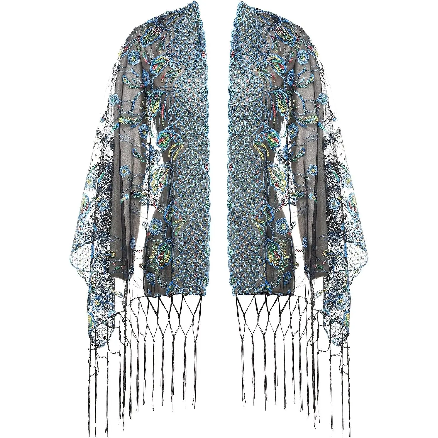 1920s Shawl Wraps Sequin Fringed Evening Cape Wedding Bridal Shawl Scarf