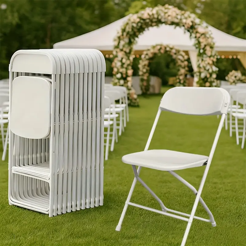 10/24/50 Pack White Folding Chairs – 350 Lbs Weight Capacity Reinforced Plastic Chairs, Steel Reinforced Frame, Commercial Grade Stackable Chairs, Suitable for Indoor And Outdoor, Weddings, Offices, Banquets, Restaurants, Parties