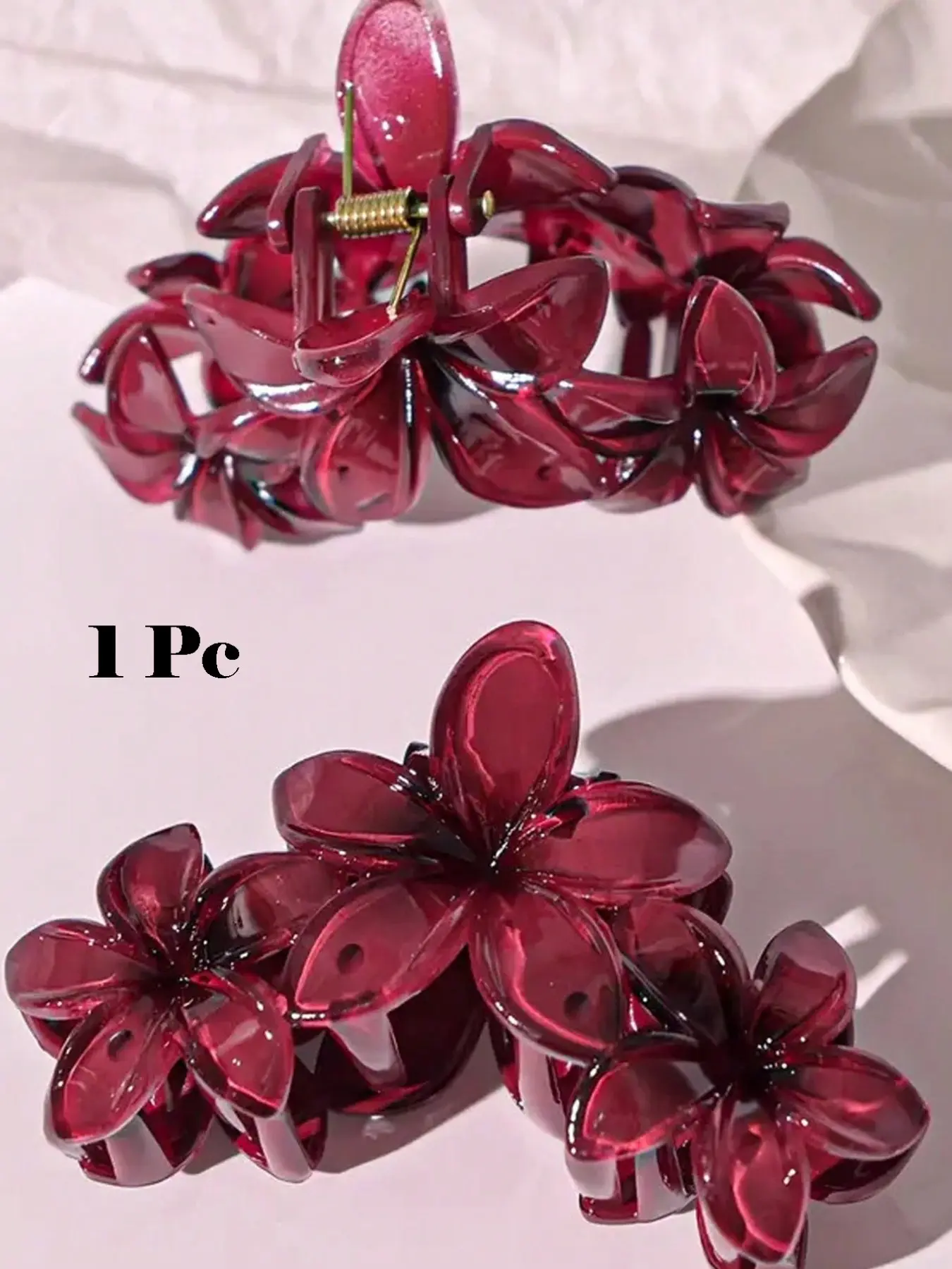 2Pcs Elegant Burgundy Floral Shark Claw Cute Daisy Clip Sweet Ponytail Clip Stylish Hair Clip For Party