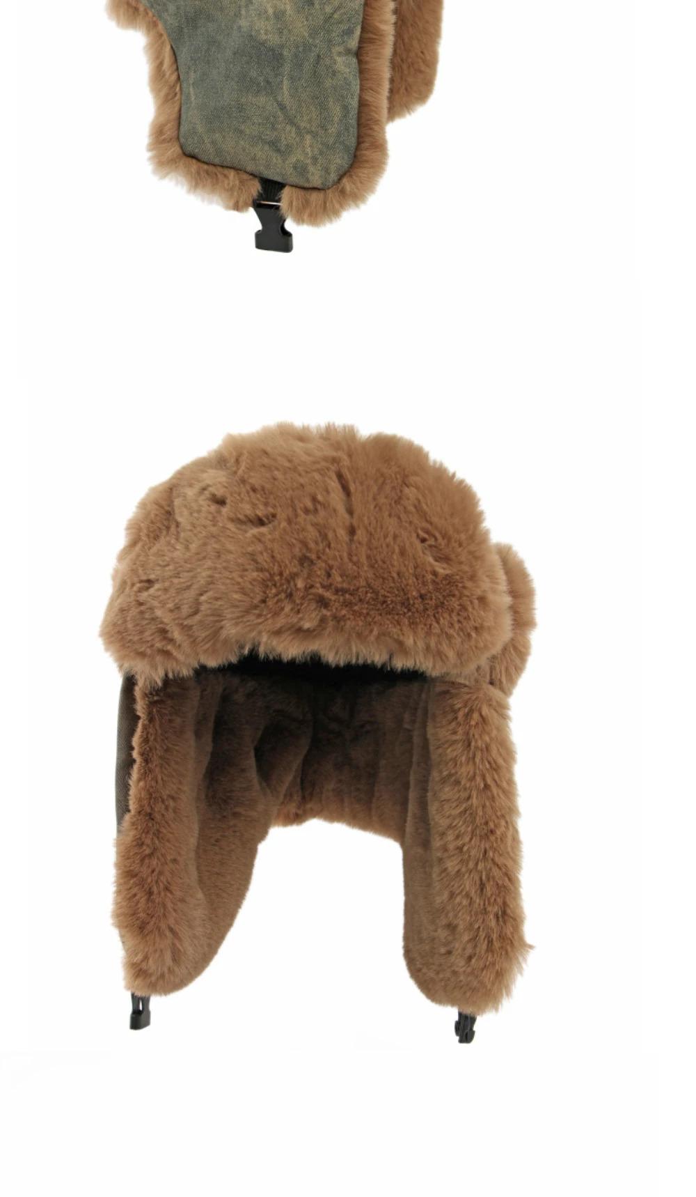 HT4983 Russian Hat Thick Warm Winter Hats for Men Women Fluffy Fur Russian Hat Male Female Ski Earflap Cap Windproof Bomber Hat