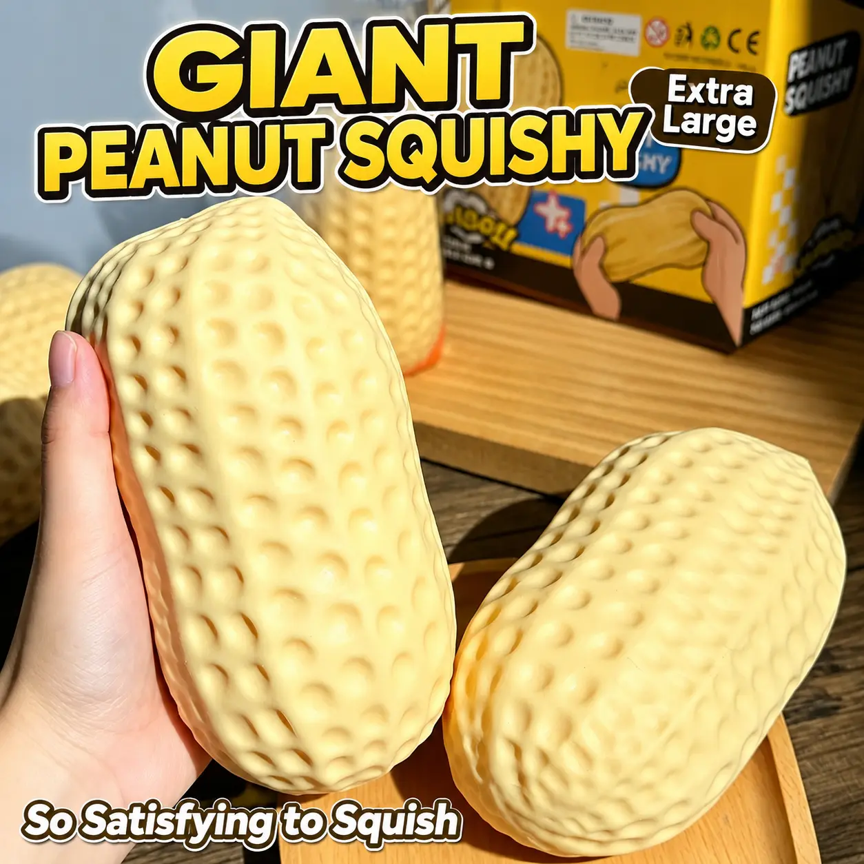 Jumbo Peanut Squishy Anxiety Reducing Ball - Super Soft Moldable Collectible Squishies, Realistic Shape Stress Relief Gadget, ASMR Sensory Fidget Toy for Desk Use & Holiday Gifting