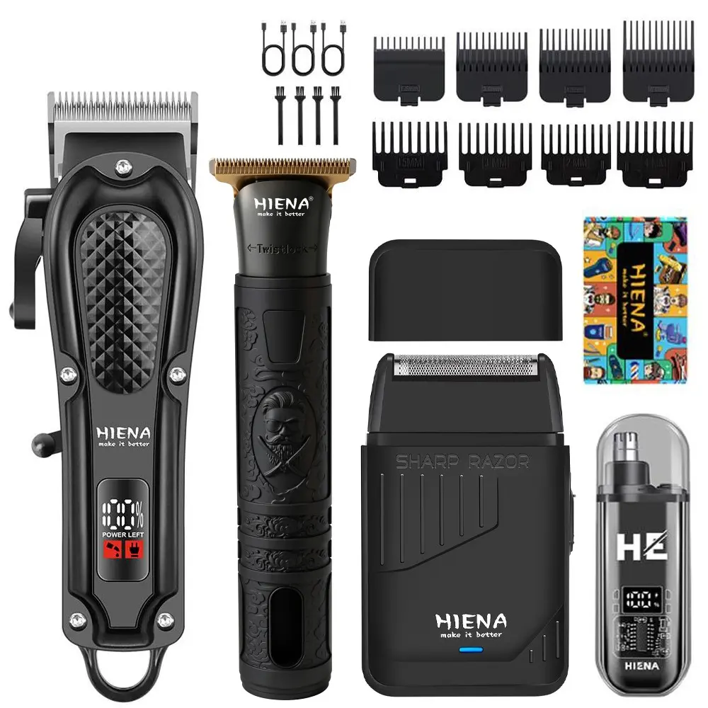HIENA Professional Men's Hair Clipper Trimmer, Haircut & Shaping Kit, ABS Body, Wireless Haircutting, Shaving, Styling, USB Rechargeable Battery, 1500mAh Battery, The Perfect Gift for Dad