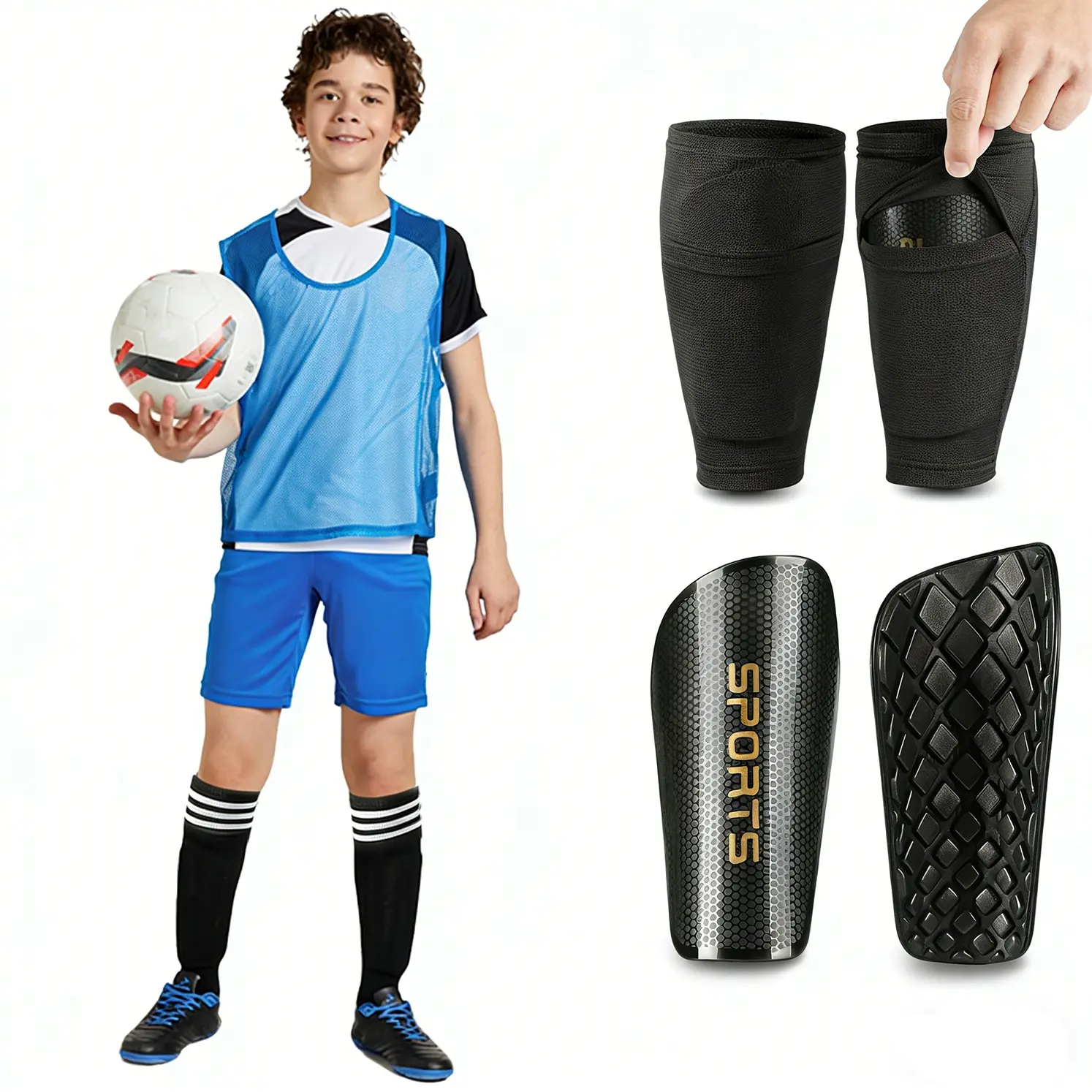 Kids Soccer Shin Guards, Youth Shin Guard Set with Elastic Sleeves, Lightweight Breathable Leg Guards, Secure Fit Shin Pads, Soccer Training Game Gear for Boys Girls Ages 2-12