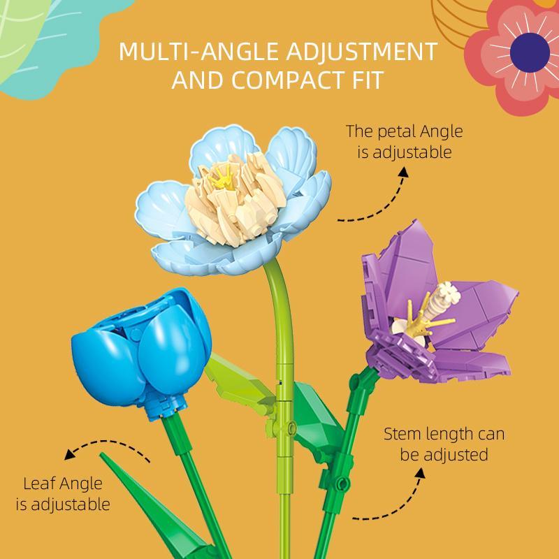 Flower Building Blocks Toy Set, 865pcs/box DIY Flower Bricks Toy Set, Home Decor for Living Room, Bedroom, Office, Decor Home Ideas