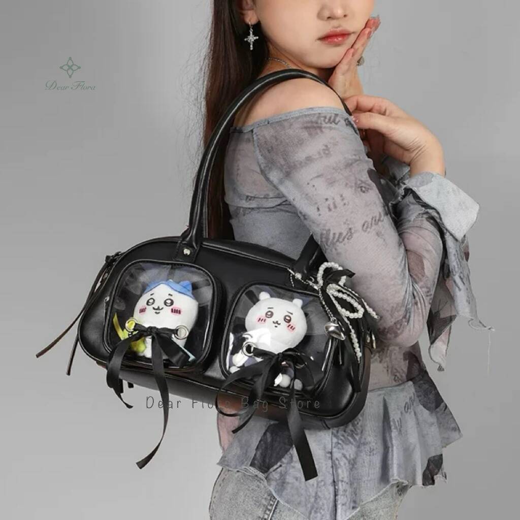 New Y2K Cute Ita Bag Large Capacity Fashion Shoulder Bag Lolita Girls Transparent Cosplay Underarm Bag DIY Badge Display Handbag