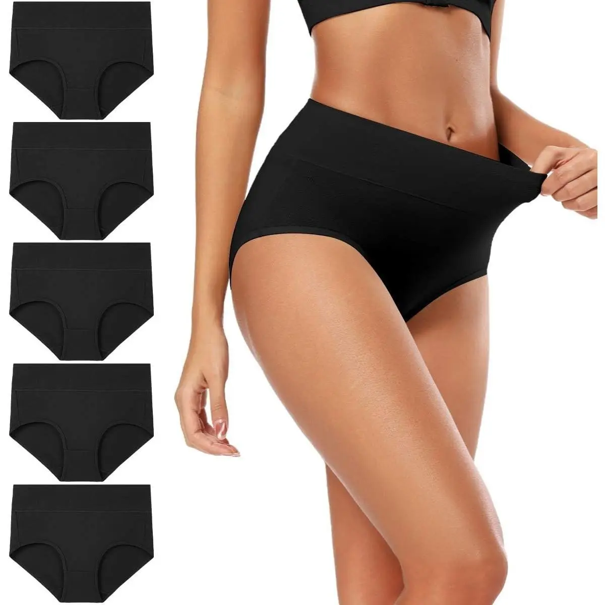 Women's Cotton High Waisted Full Coverage Underwear Panties (Regular & Plus Size)