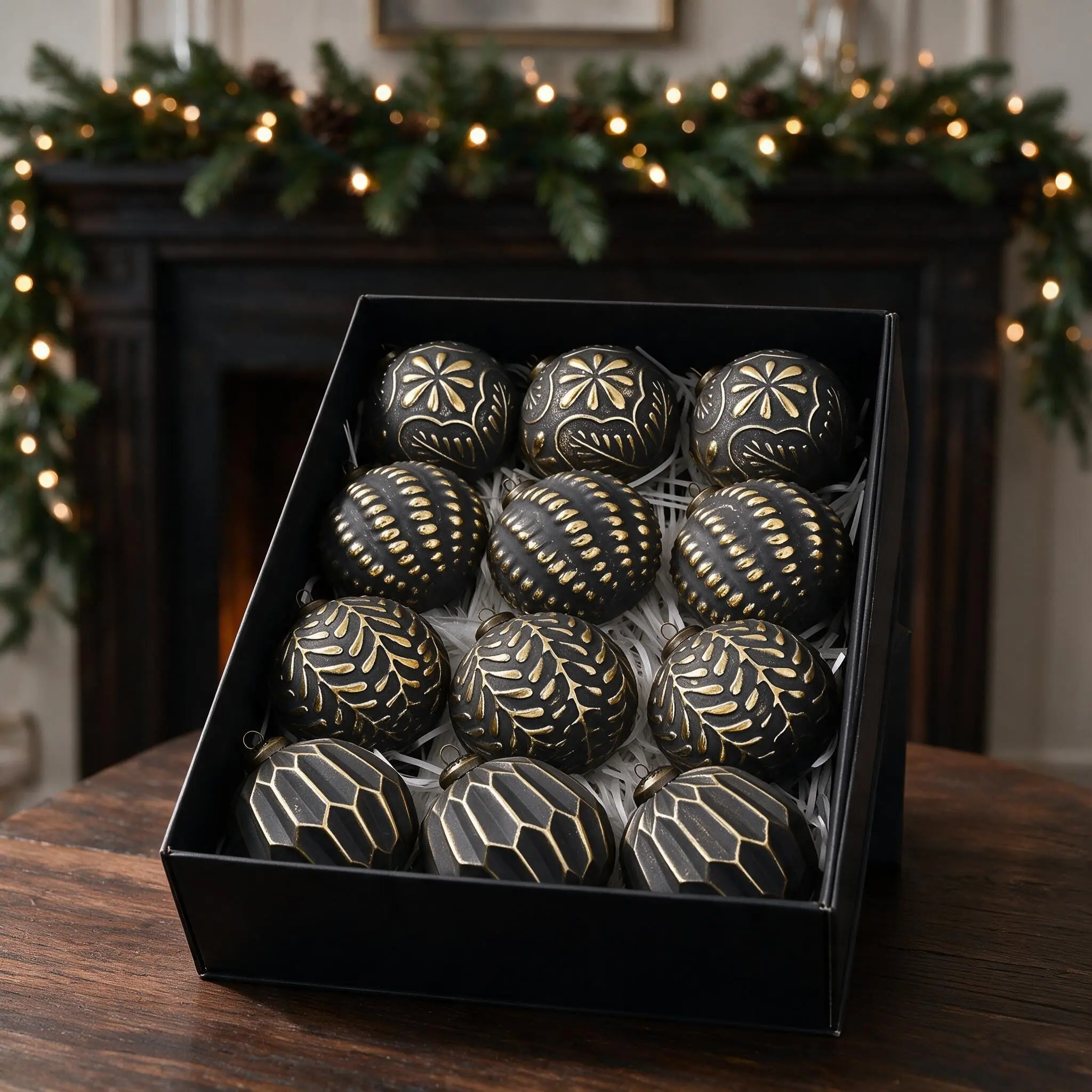 12-Pack Vintage Gold Embossed Christmas Ornaments, Luxury Tree Decorations, Durable Plastic, Easy Hanging, Perfect for Festive Displays