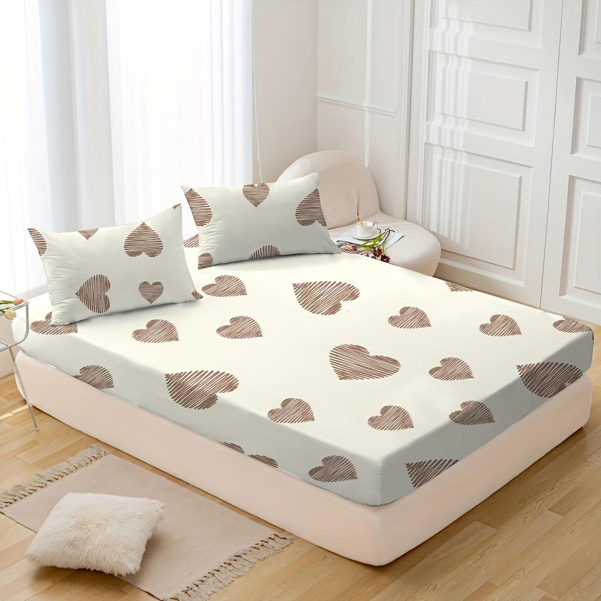 Heartbeat Wave Pattern Bedding Set, Including 1 Fitted Sheet & 1 Flat Sheet & 2 Pillowcase without Filler, Soft Comfortable Bedding Set for Home Bedroom