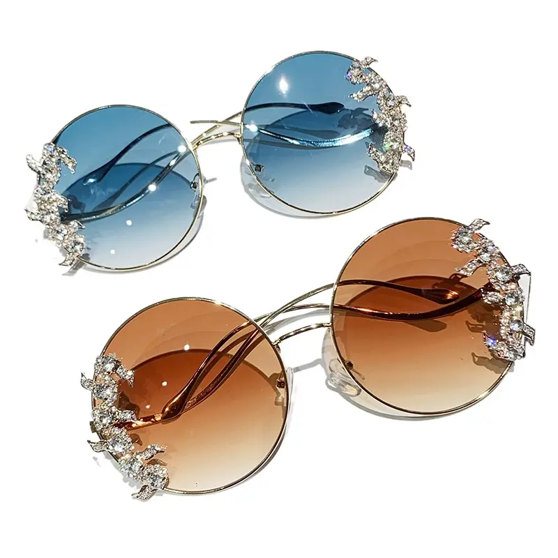 Rimless Round Sunglasses UV400 Sleek Metal Frame Cute Crystal Lens Wave Temple Design For Women Outdoor Driving Party Fashion Look Cozy Glam Everyday Essential Spring Style