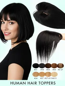 Hair Toppers For Women Real Human Hair 8-14inch Straight Human Hair Topper With Bangs Skin Scalp Big Base Cover Thinning or Loss Top Pieces Real HairPieces 360°3D Bangs Thinning Blonde Hair for Daily Real Hair Extensions