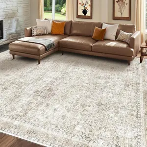 Sasttie 8x10 Area Rugs, Ultra-Soft Washable Rug, Low Pile Foldable Thin Carpets with Non-Slip Backing, Skin-Friendly Stain Resistant Carpet for Living Room, Bedroom, Kitchen, Dorm, 8x10, Beige