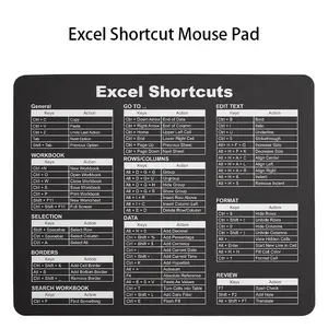 1 piece Black Exl Shortcut key office mouse pad, made of high-quality micro-woven fabric and natural rubber material, bottom non-slip design, 66 shortcut instructions, suitable for PC/laptop/wireless mouse