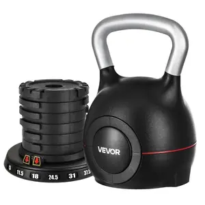 fathersdaygift VEVOR Kettlebell, Adjustable Kettlebell with 7 Weight Levels (5, 11.5, 18, 24.5, 31, 37.5, 44 lbs), Die-Cast Aluminum and ABS Material, for Grip Strength Training, Full-body Workout Cross-Training