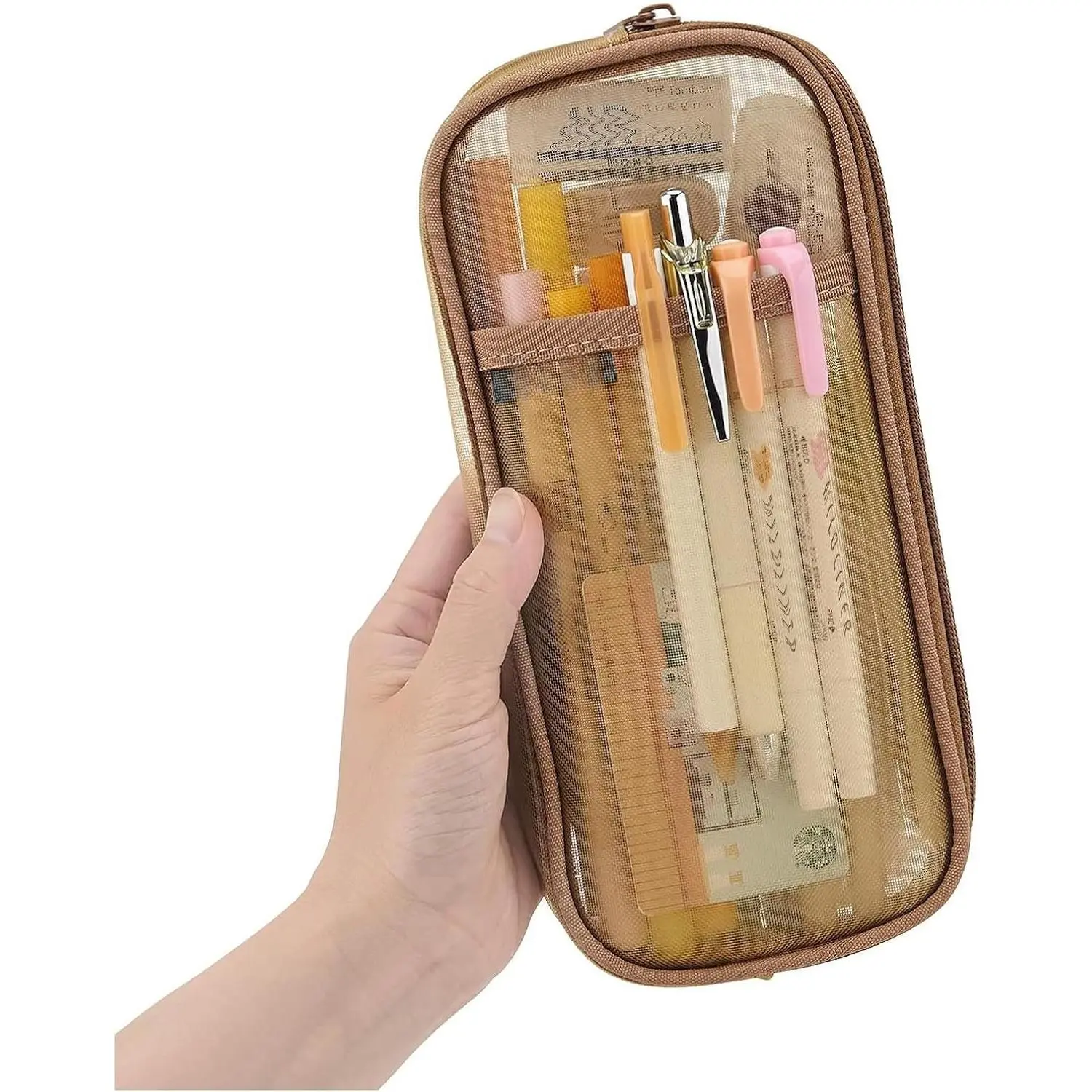 Grid Mesh Pen Pencil Case with Zipper Clear Makeup Color Pouch  Bag Multi-Purpose Travel School Teen Girls Transparent Stationary Bag Office Organizer Box for Adluts()