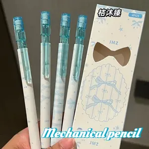 4 pcs light blue bow automatic pencil 0.5mm cute Kawaii mechanical pencil Cute School Supplies student learning stationery, handbook notes drawing, girl school gift