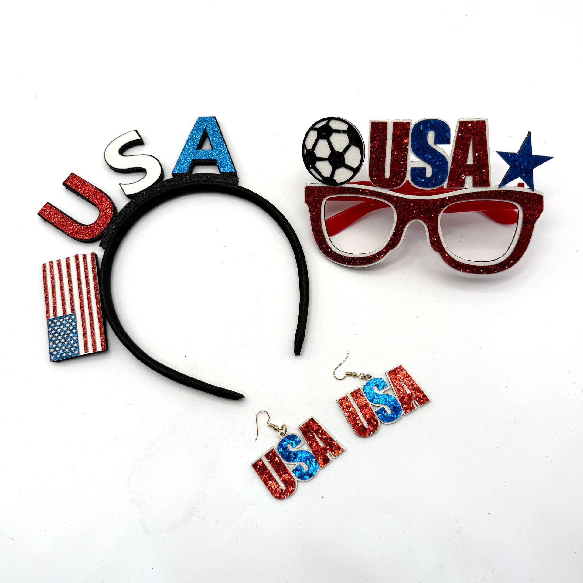 USA Fan'S Three-Piece Set For The World Cup In Mexico And Canada: Headband, Glasses, And Earrings For Party Cheer And Photo Props