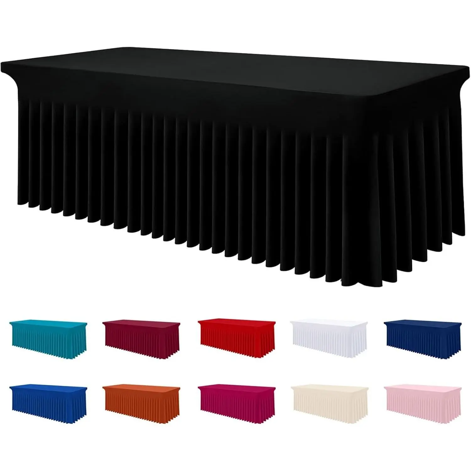 Spandex Tablecloth, Elastic Fitted Stretch Tablecloth for 6FT Rectangle Tables, Waterproof Washable Table Cover Skirt for Outdoor, Wedding, Banquet & Parties (Black, 72Lx30Wx30H Inch)