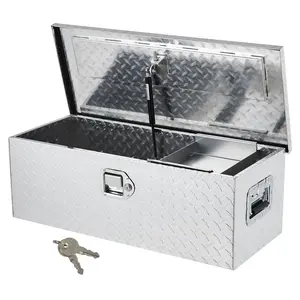 30"x 13"x 10" Aluminum Truck Bed Tool Box, Diamond Plate Pickup Storage Chest with Lock & Sliding Shelf, Waterproof Trailer Tool Box with Stainless Steel Handles for Truck & Trailer Storage, Silver