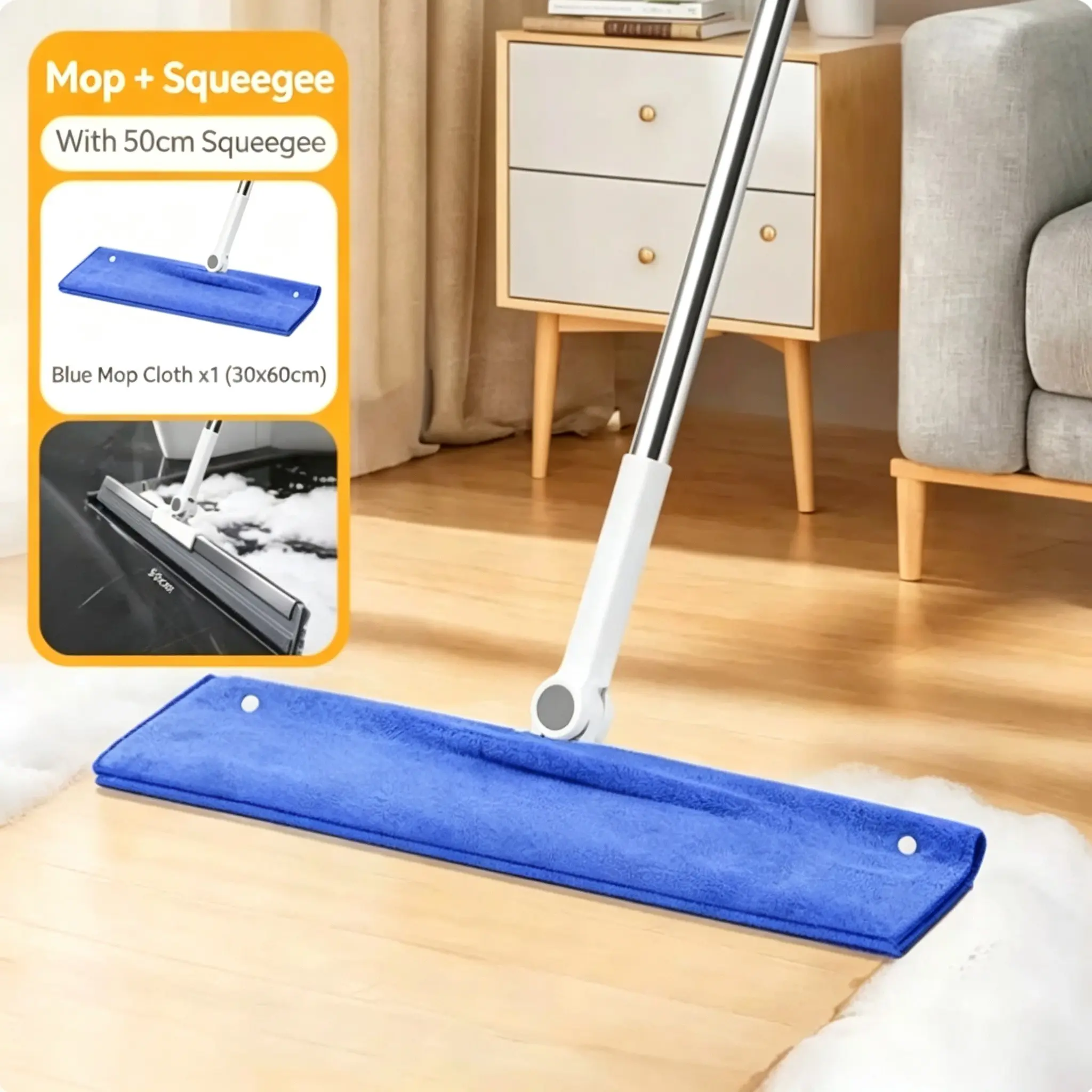 Magic Sweeper and Scrubber Combo, 50cm Wide Water Squeegee with Mop, No Water Stains, Efficient Floor Cleaning Tool