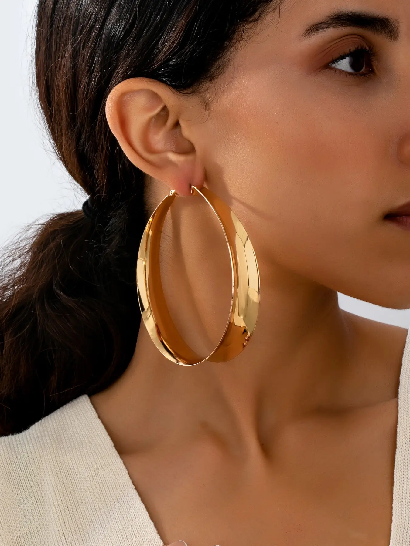 Women's Fashion Hoop Earrings, Bohemian Style Polished Large Hoop Earrings, Perfect for Daily Wear, Vacation, and Gifts, Fashionable Earrings, Hoop Jewelry, Hoops Earrings