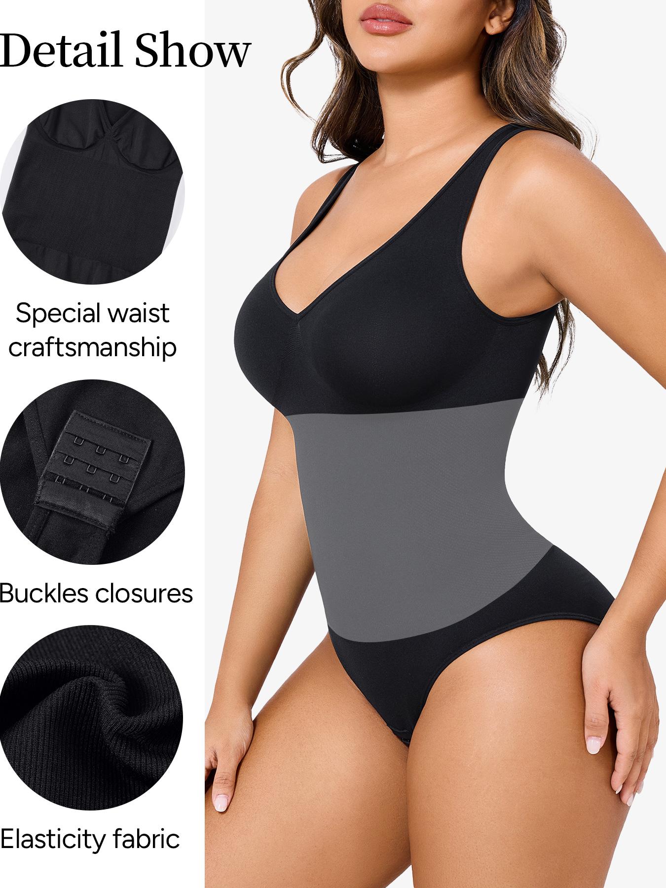 Women's Deep V Fashion Shapewear Bodysuit - Womenswear Lightweight Abdomen Control Bodyshaper with Light Shaping Support, Butt Lifting, Normal Type Fabric Underwear Vest