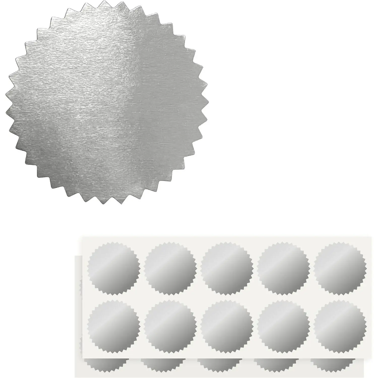 2 inch Round Silver Foil Stickers for Embossing 200 Pcs, Blank Self Adhesive Notary Embosser Seal Stickers with Serrated Edge for Certificate Package, Envelope, Wafer, Awards Legal Metallic