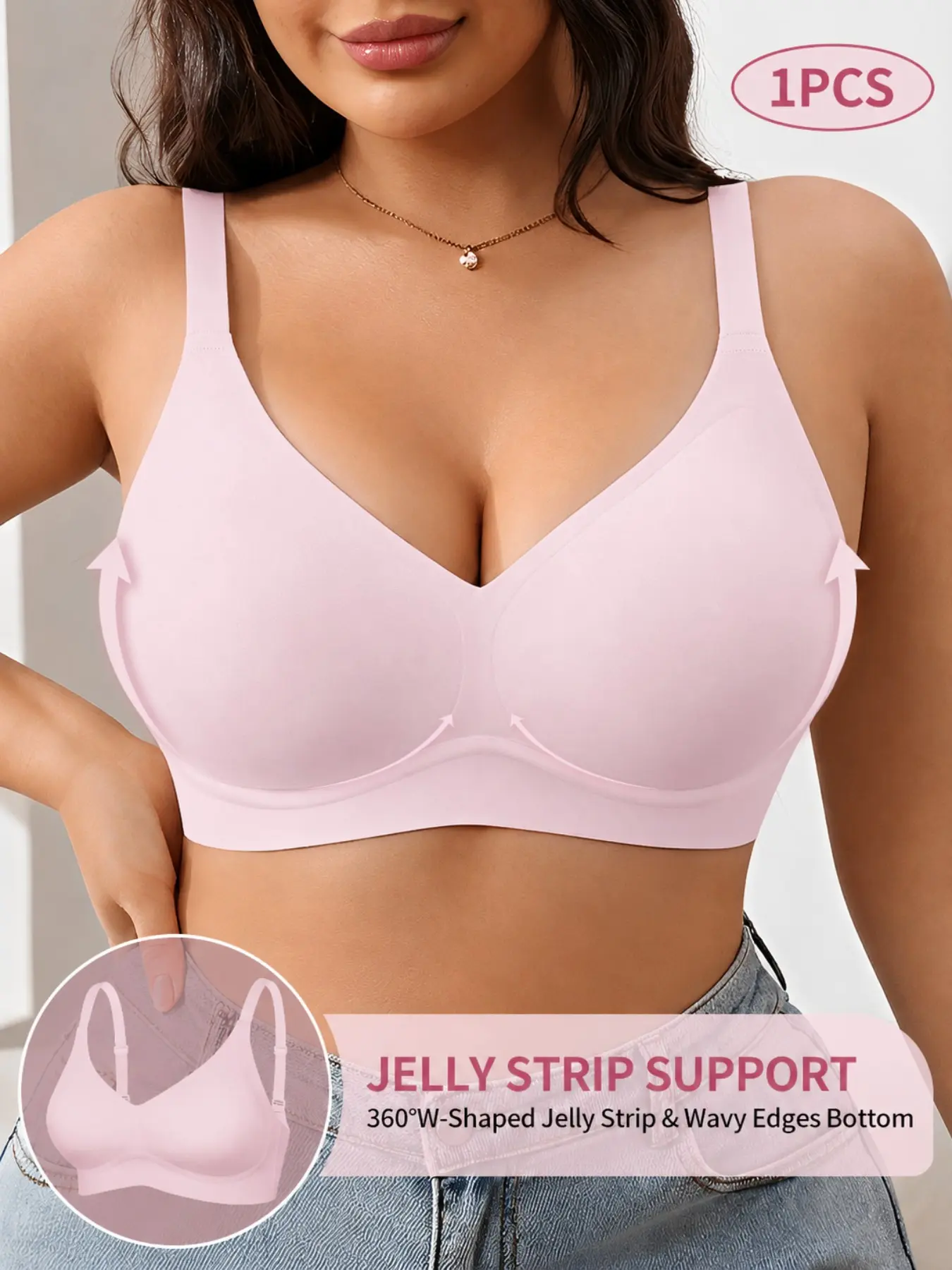 Plus Size Jelly Bra for Women, Wireless No Underwire Bra, 3/4 Cup Seamless Comfort Bra, Soft Support Everyday Bralette, Adjustable Straps