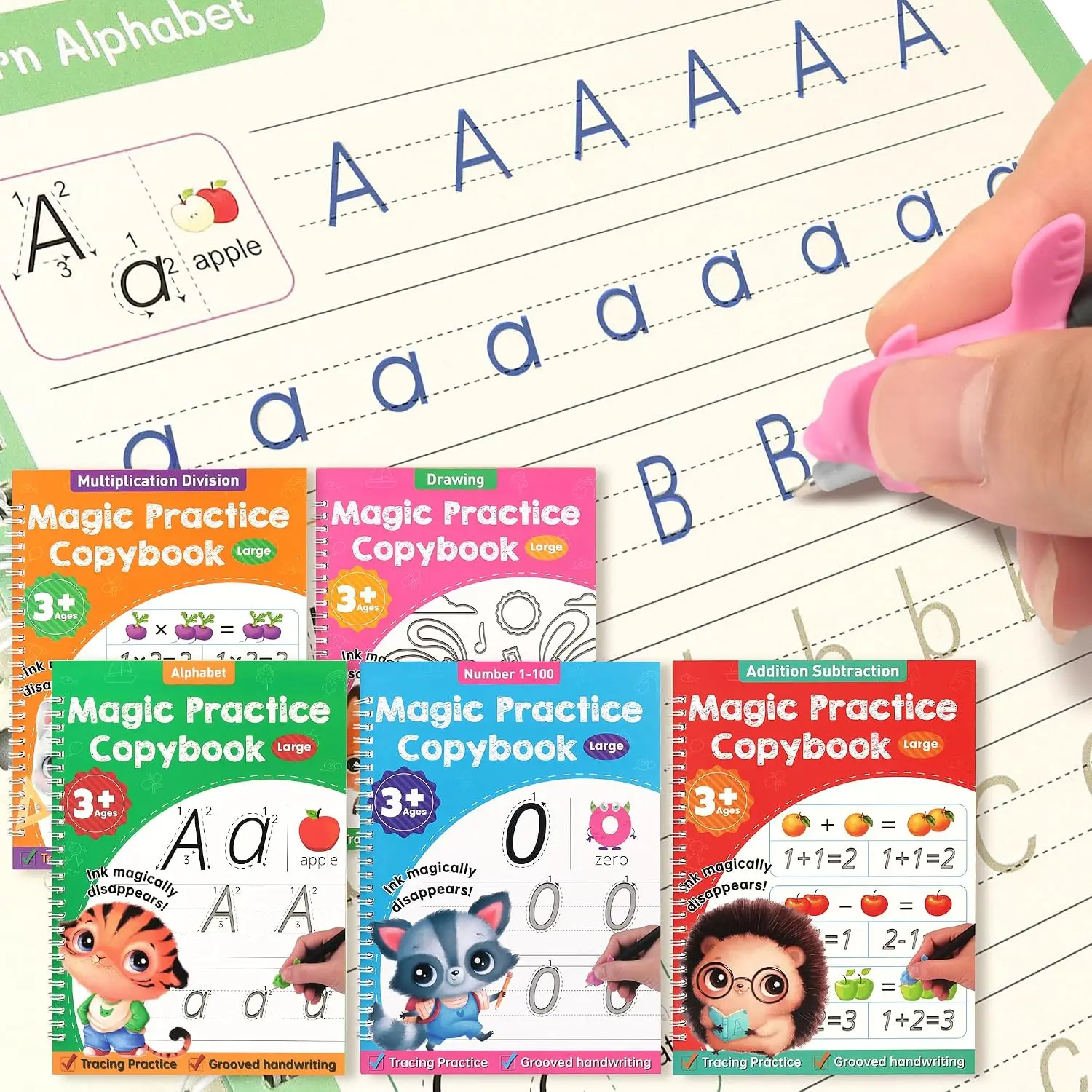 Magic Grooved Handwriting Practice Books with Groove Lines, Large Size Thick Paper Practice Sheets, Tracing Aid for Kids (School & Office Stationery Supplies)