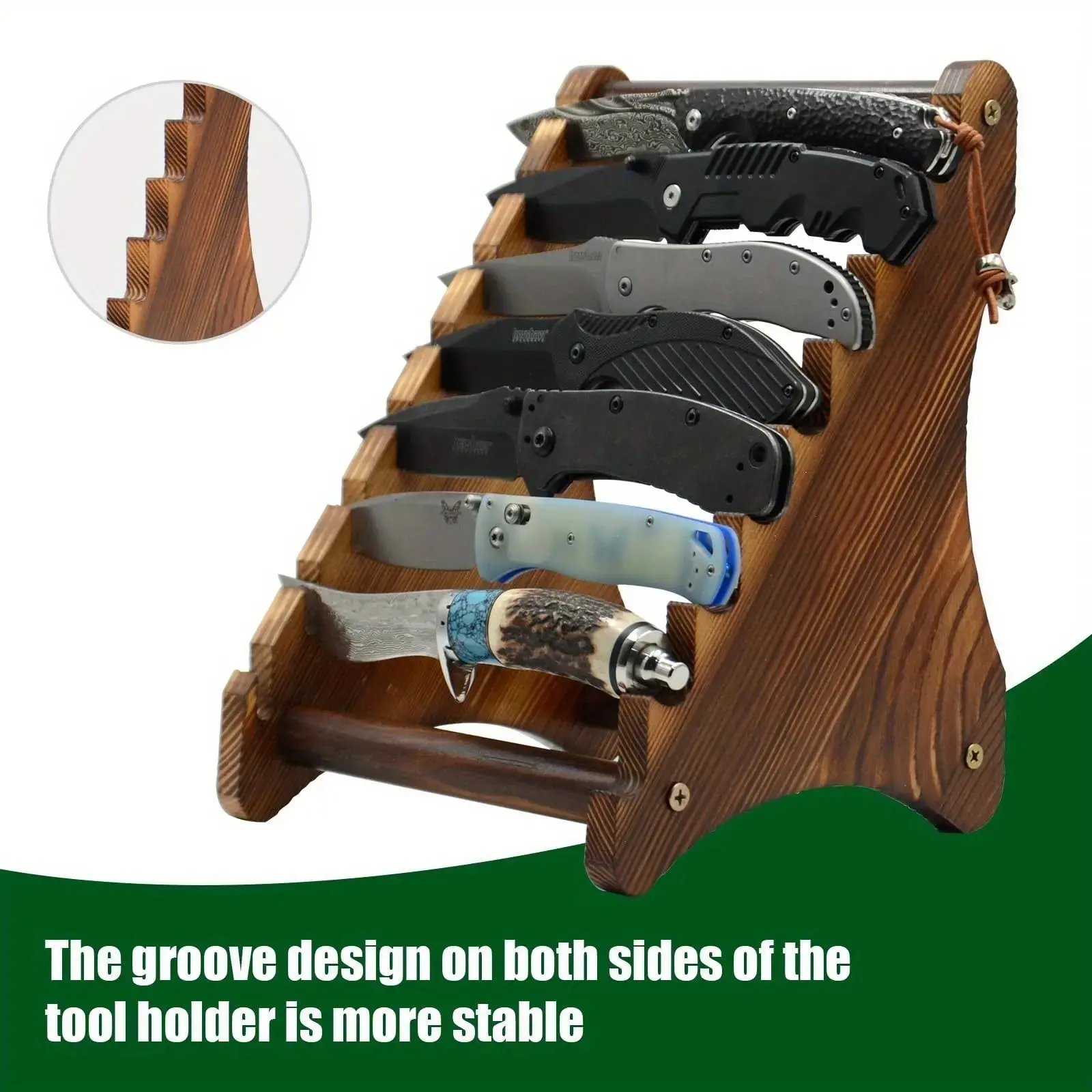 Wooden Knife Display Rack for Fixed Blade Series, Single Assembly Design, Holds Up to 8 Knives, Storage and Show Case Combined, Knifeholder, Home