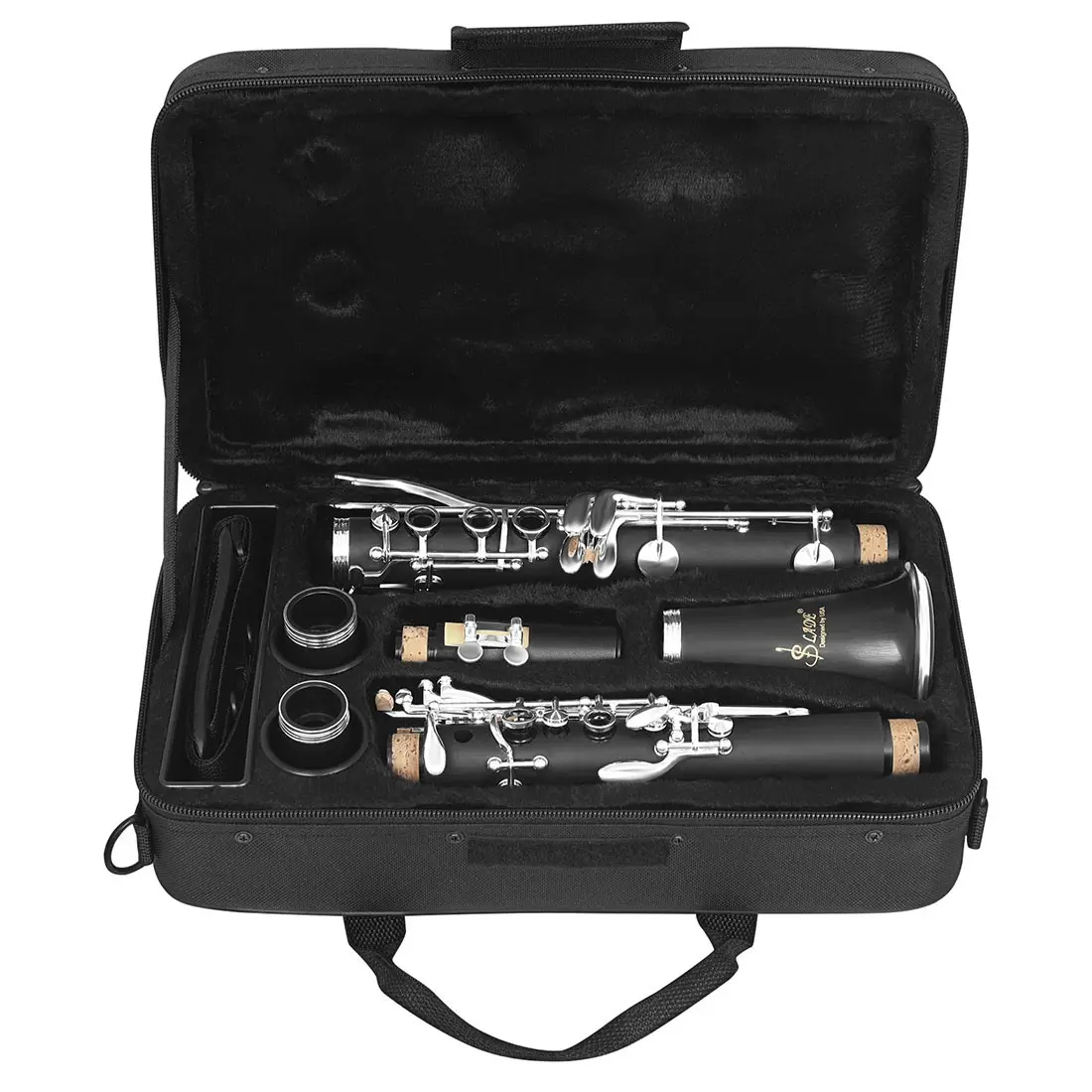 Slade Ldc830 Clarinet, 17-Key Abs Body with Silver Color Keys, Includes Original Cloth Bag, Durable Woodwind Instrument for Beginners