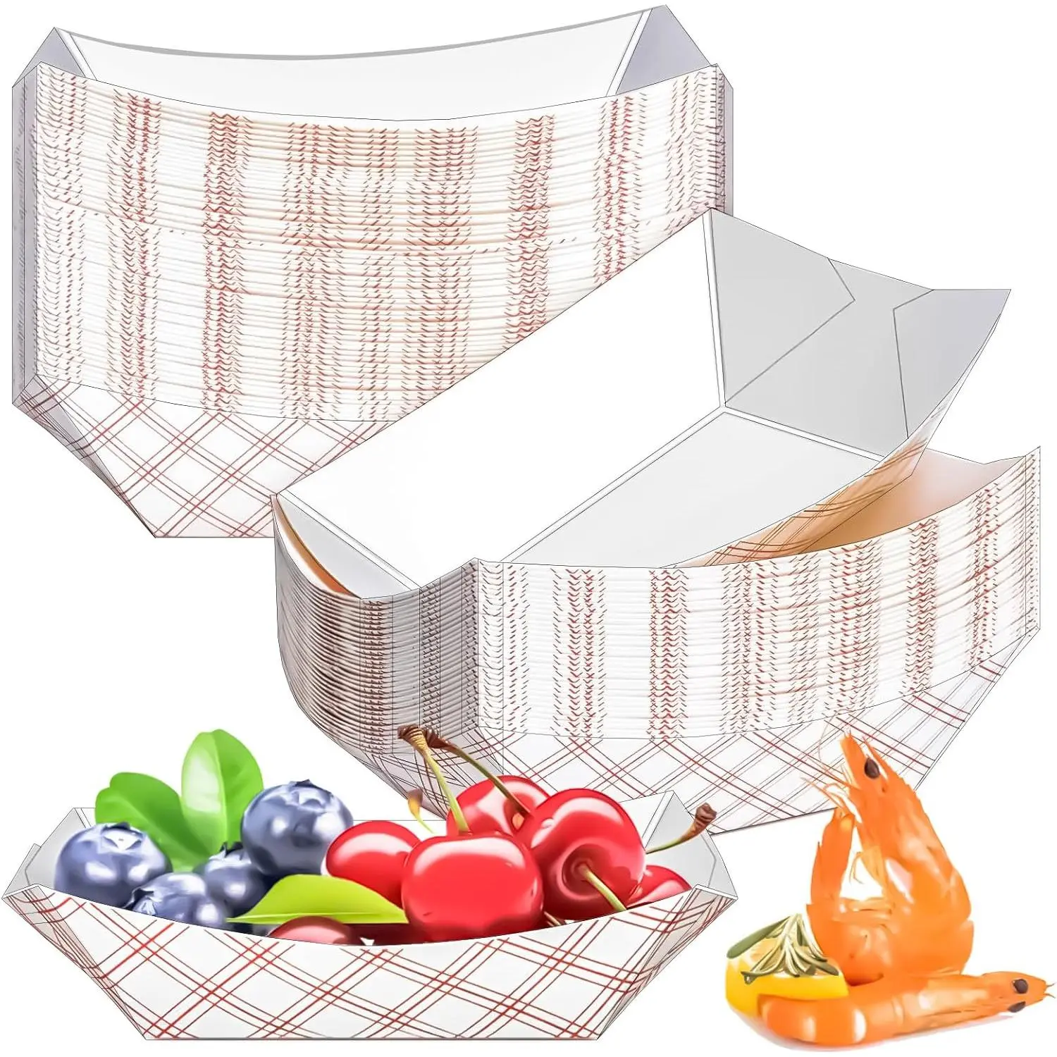 60 Pack Checkered 1 Lb Paper  Boat Trays Disposable Paper  Bowls Containers, Small   Serving Tray  Plates for Snack Fries Dessert Sandwich Popcorn Taco BBQ Nacho