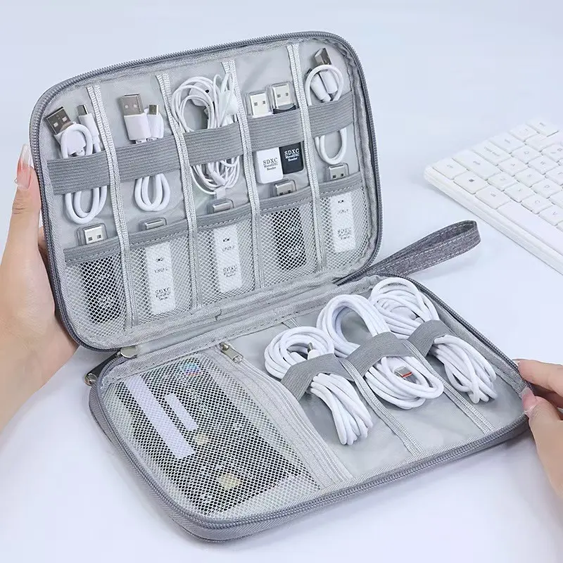 Travel Data Cable Organizer Bag, Multi-Pocket Electronic Accessories Box, Portable Tech Storage, Essential for Office and Travel