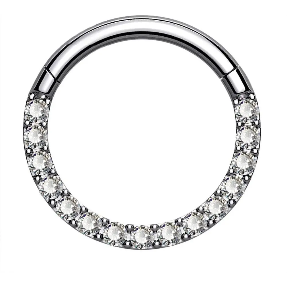 Titanium Daith Earring Hoop Solid G23 Cartilage Tragus Helix Rings 16G Titanium Septum   Hinged Segment Hoop with Clear CZ Paved