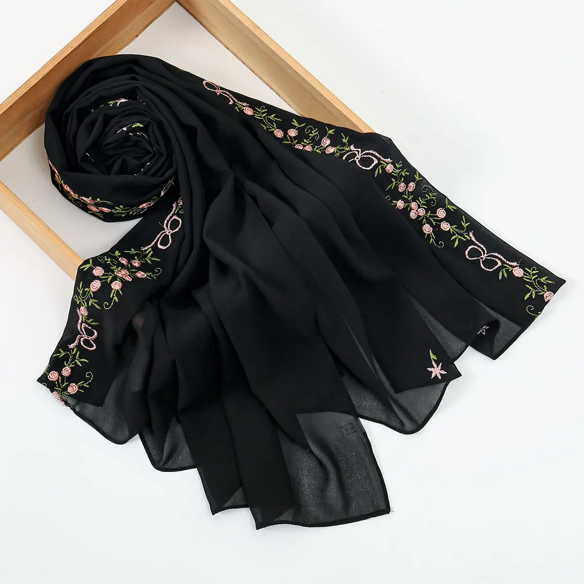 Women's Chiffon Hijab with Elegant Floral Embroidery, Lightweight Soft Headscarf for Muslim Women, Available in Multi-Colors campingessentials