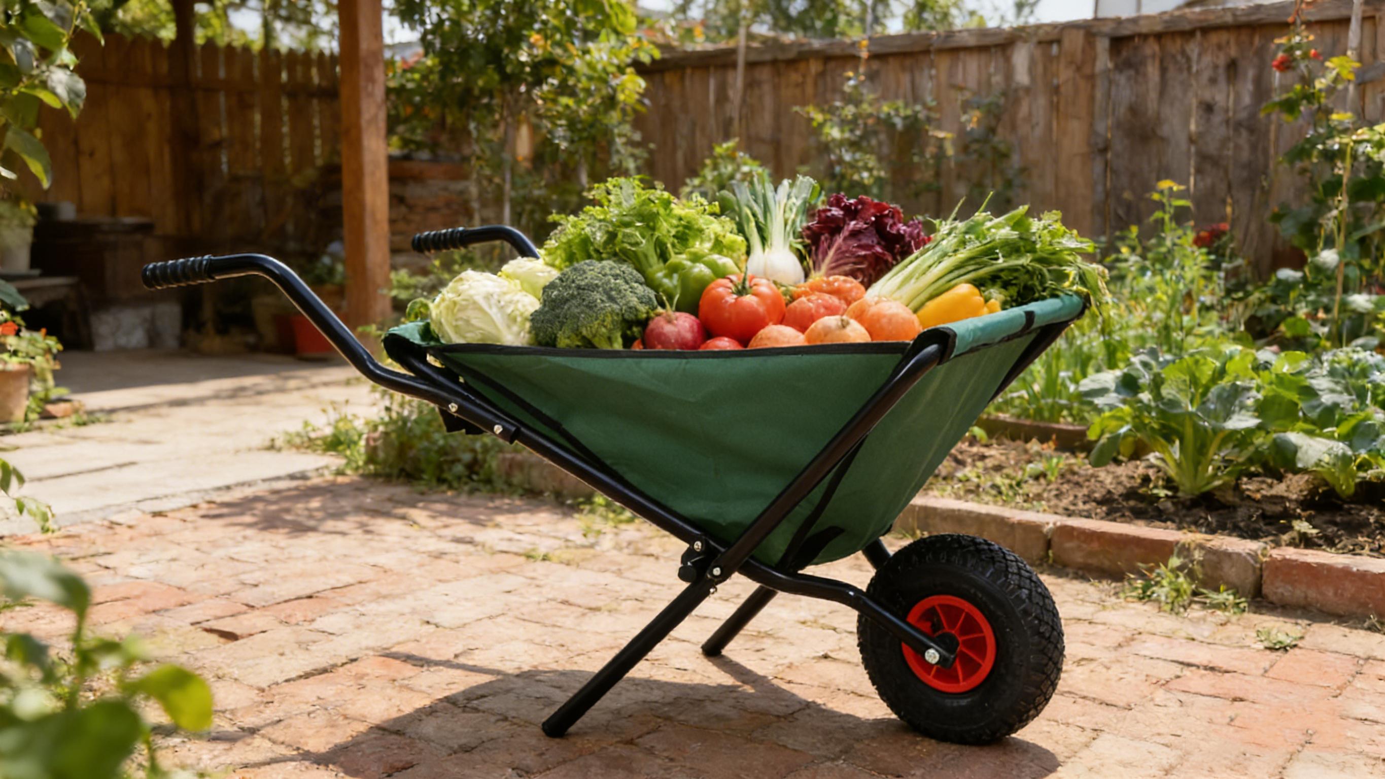 Collapsible Wheelbarrow 176 Lbs Folding Yard Garden Wheelbarrow Foldable Lightweight Gardening Heavy Duty Oxford Cloth Green Lawn Cart for Grass, Leaf, Garden Supplies, 10" Pneumatic Tire