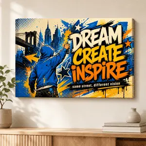 "Urban Graffiti 'Dream Create Inspire'" Canvas Wall Art, NYC Street Art Style Print, Aesthetic Living Room Bedroom Decor, Motivational Modern Statement Poster Gift,wall decor,poster.