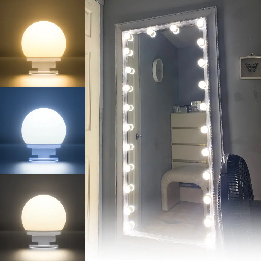 3Colors Hollywood USB Lady LED Makeup Light Touch Switch Stepless Dimming 5V Bedroom Dressing Table Cabinet Vanity Lamp Bathroom Cloakroom No Flicker Eye Protection Home Mirror Lights 2/6/10/14Bulbs Dimmable Wall Light