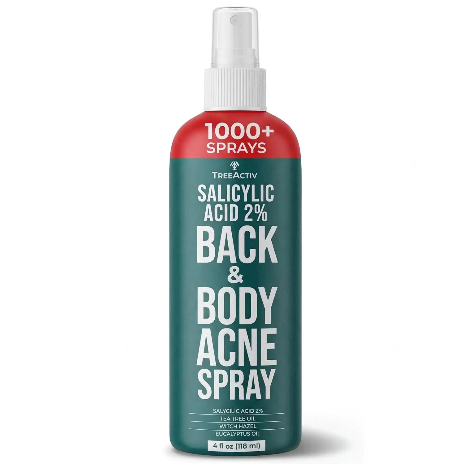 Back Acne Spray, 2% Salicylic Acid (BHA) Body Acne Spray, Fast-Drying Tea Tree Oil + Aloe Mist for Back, Chest, Shoulders & Butt, 4 fl oz