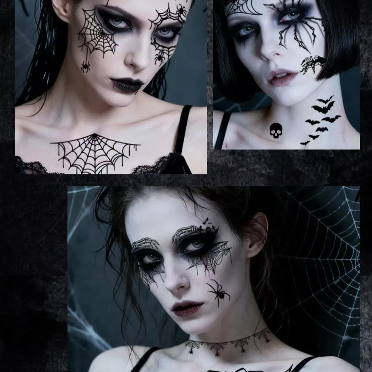 Creative Halloween eye tattoo realistic 3D spider, cobweb Halloween costume temporary tattoo, fake tattoo stickers waterproof lasting horror zombie witch makeup tattoo stickers/Halloween preferred products.