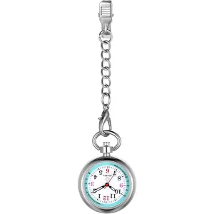 Nurse Watch Stainless Steel Clip on Hanging Lapel Fob Analog Quartz Watches with Pulsometer Scale and Luminous Hand