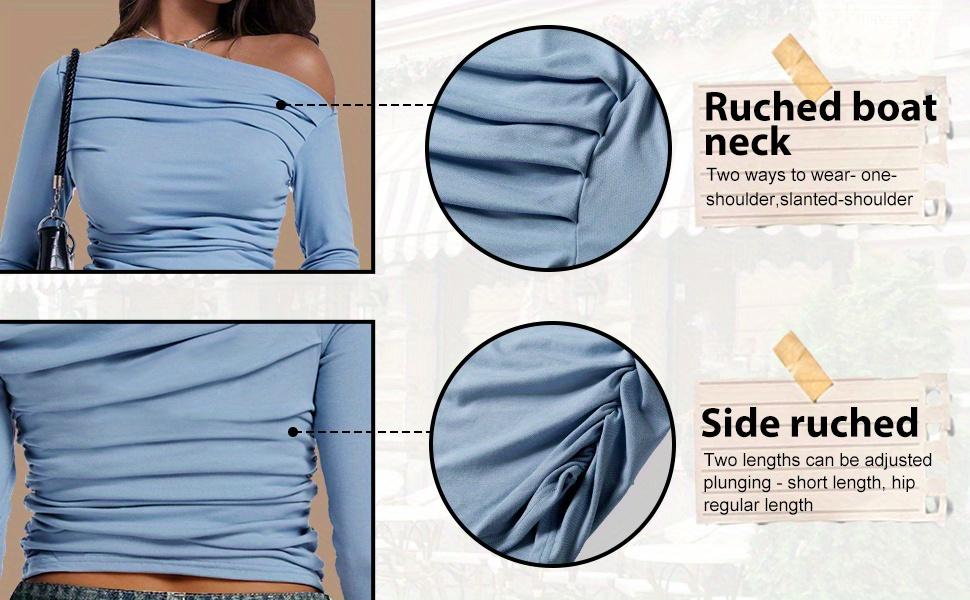 Women's off-the-shoulder top, long-sleeved short casual one-shoulder shirt for going out, one-shoulder Y2K tight shirt