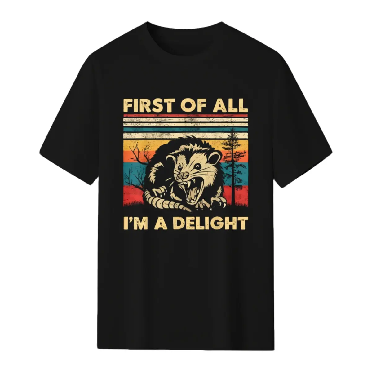 Men's First Of All I'm A Delight Sarcastic Angry Opossum Possum T-Shirt tops workout Women's Athletic