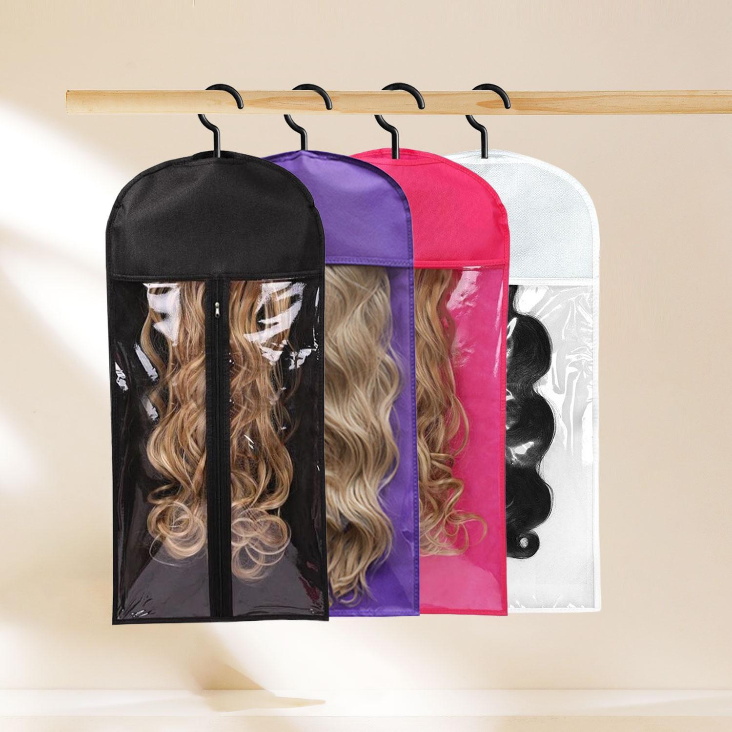 Wig Storage Bag, Zipper Transparent Dustproof Design Wig Storage Bag, Zipper Closure, Hair Extension Hanger, Wig Tool, Durable Cover, Black Wigs Accessories for Salon & Home Use, Household Items, Reusable Plastic Cover
